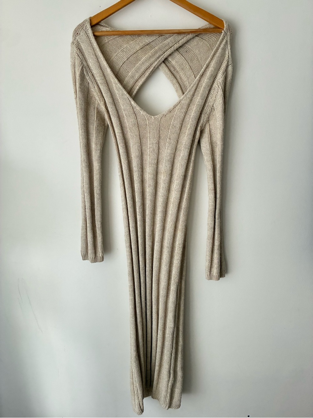 Free People FP Beach Women’s M Oatmeal Knit Open Back Cutout Maxi Dress